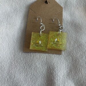 Glittery Yellow Bee Earrings